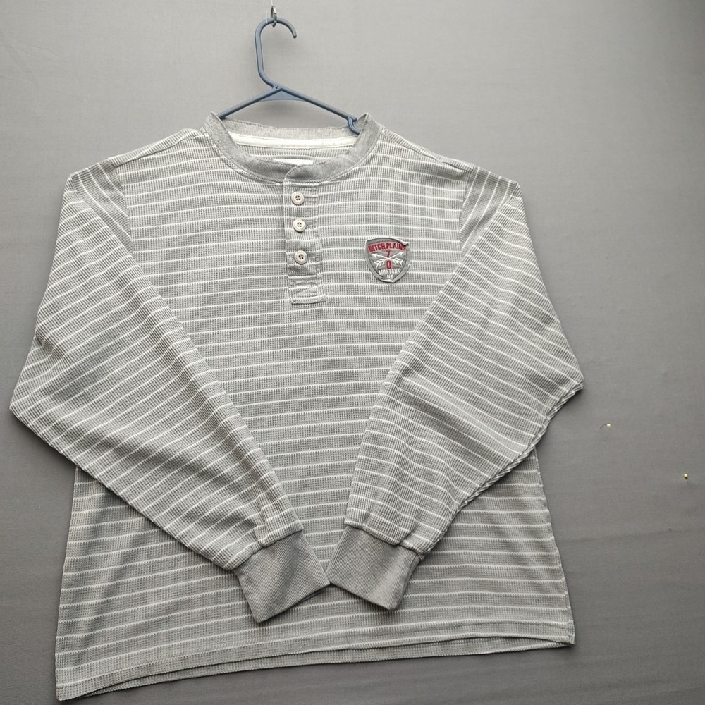 Ditch Plains Men's Gray Stripe Polo Long Sleeve XL